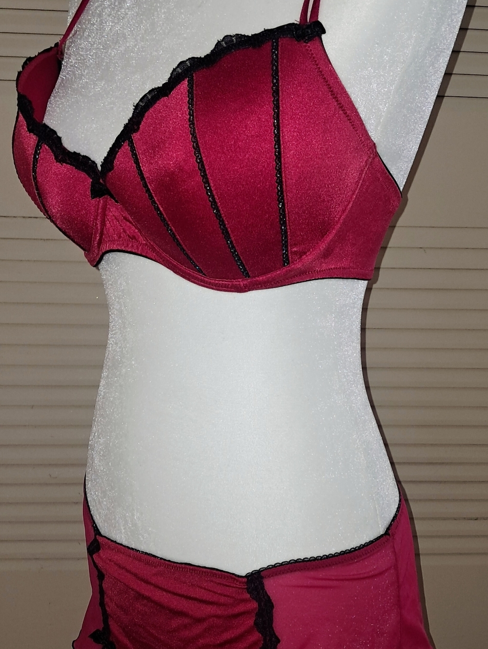 Apt. 9 Wine and Black 36 D and Large Lace Bra & Mini Skirt Set - Picture 8 of 16